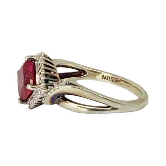 Vtg Ruby 925 Sterling Silver Halo Ring SZ 7 1.5ct July Birthstone Lab Created - Picture 6 of 16